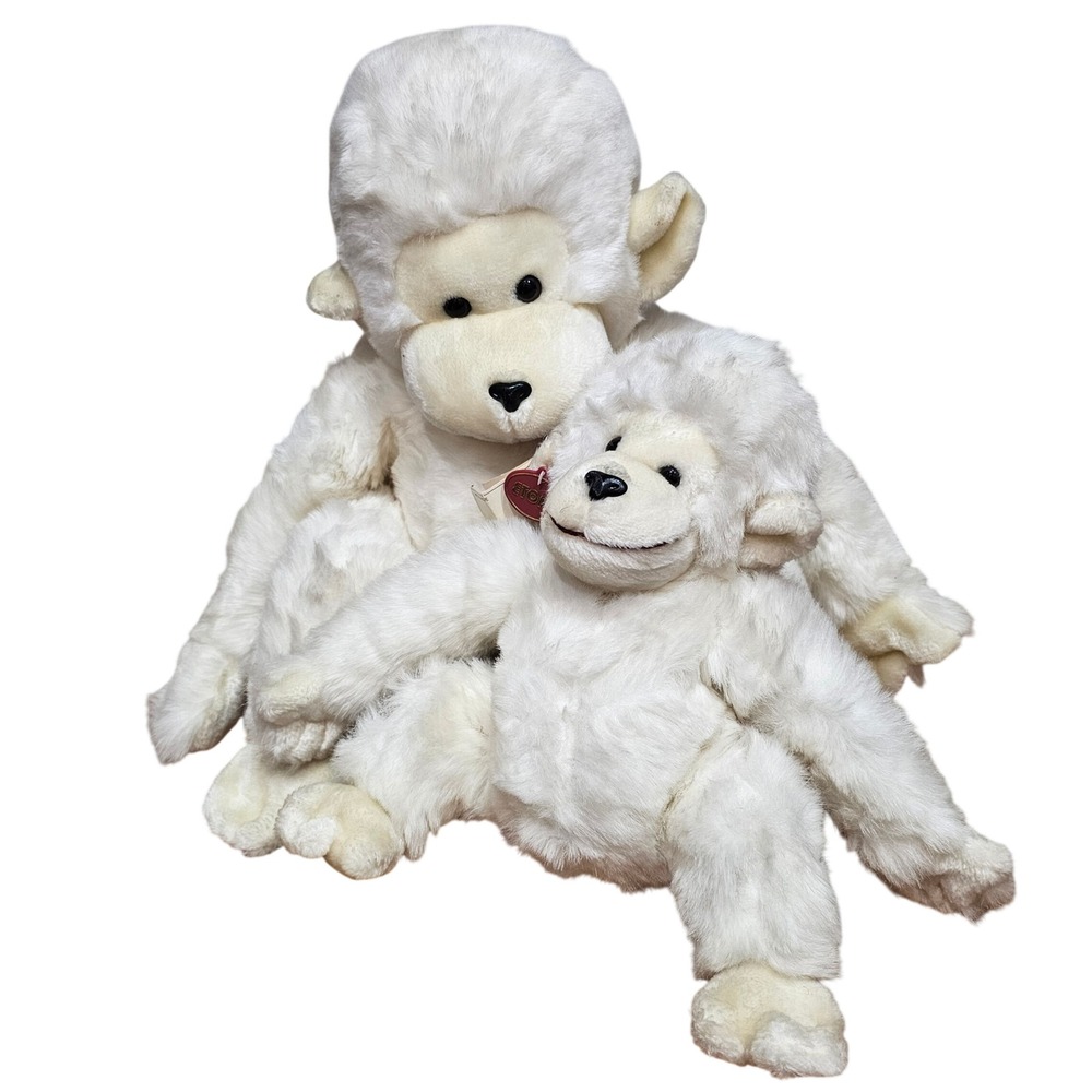 Etone Plush Monkey Set Large 24" Small 16" White Gorilla 1983 & 1985 Vintage